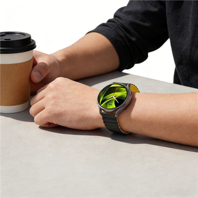 Silikon Armband für Smartwatch mit Magnetverschluss, Quick Release 22 mm, Mobile Origin Easy Strap Magnetic Watch, Gelb-Schwarz