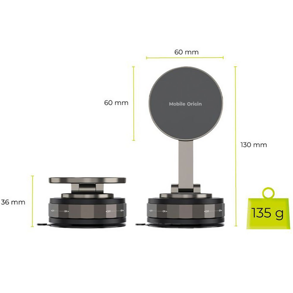 Magnetischer Autohalter für Mobiltelefone für MagSafe Mobile Origin MagSafe Vacuum EasyMount O3, Graphitgrau