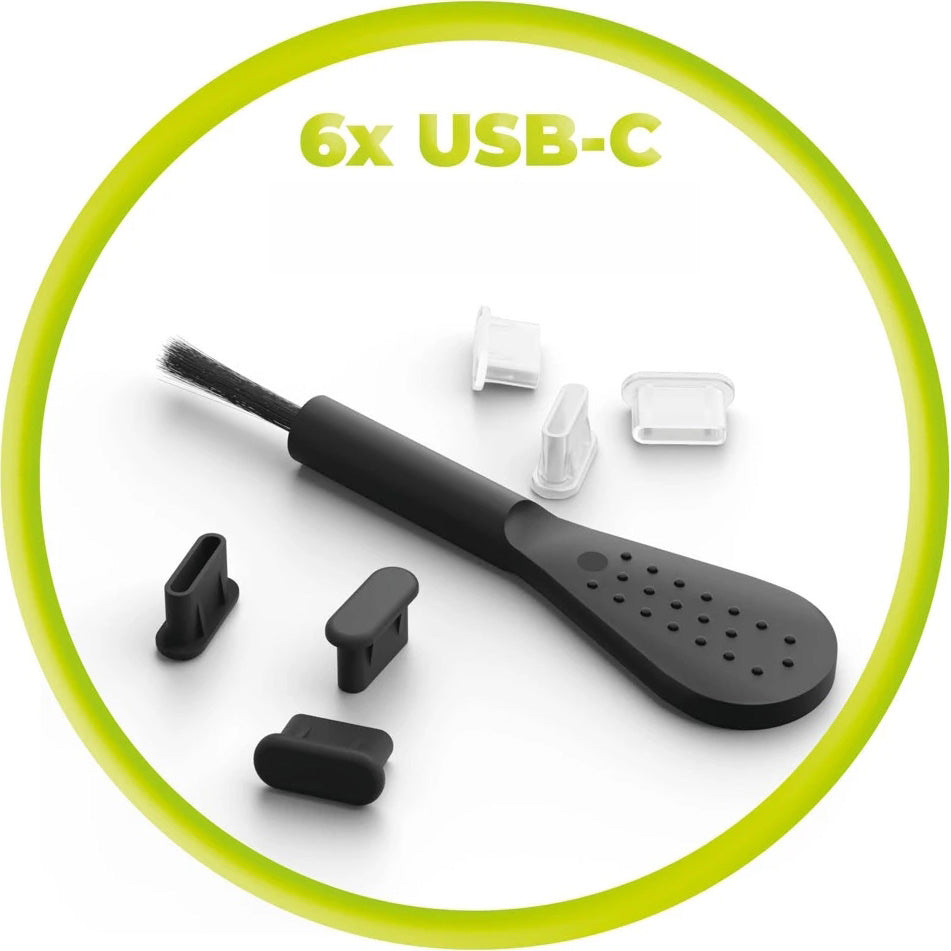Ladeport-Abdeckung, Mobile Origin USB-C Dust Plug & Cleaning Brush, für Geräte mit Typ-C-Anschluss, Schwarz, Transparent 6 Stück