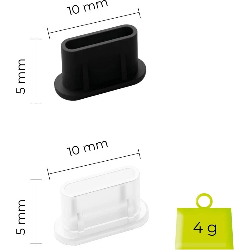 Ladeport-Abdeckung, Mobile Origin USB-C Dust Plug & Cleaning Brush, für Geräte mit Typ-C-Anschluss, Schwarz, Transparent 6 Stück