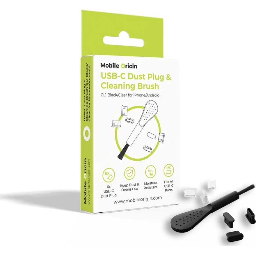 Ladeport-Abdeckung, Mobile Origin USB-C Dust Plug & Cleaning Brush, für Geräte mit Typ-C-Anschluss, Schwarz, Transparent 6 Stück
