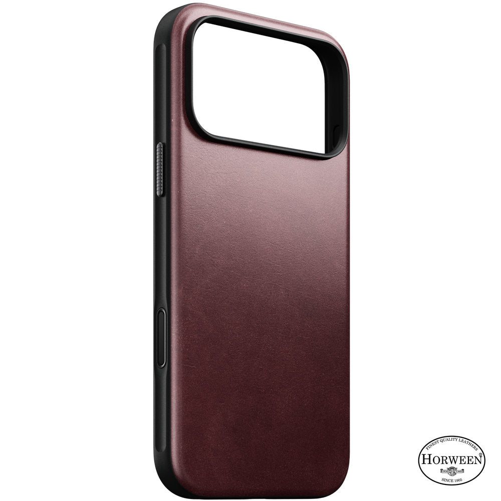 Handyhülle aus Naturleder für iPhone 18 Pro Max / 17 Pro Max, Nomad Modern Leather Case Horween Series mit MagSafe, Dunkelrot (6/9)