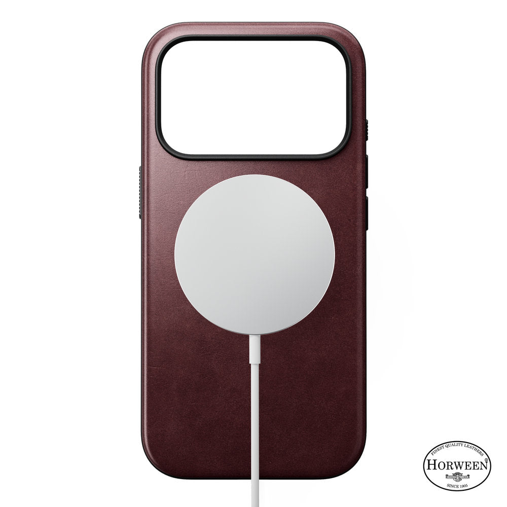 Handyhülle aus Naturleder für iPhone 18 Pro / 17 Pro, Nomad Modern Leather Case Horween Series mit MagSafe, Dunkelrot (5/9)