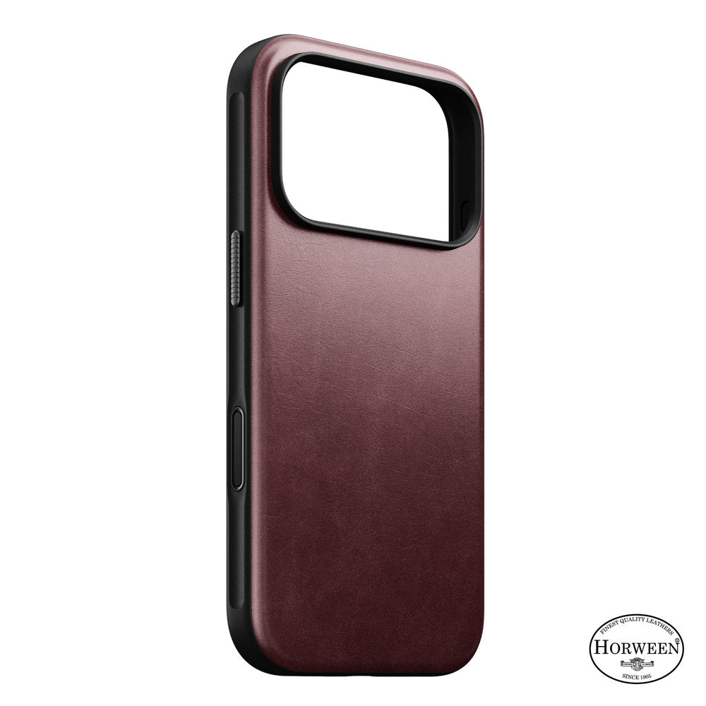 Handyhülle aus Naturleder für iPhone 18 Pro / 17 Pro, Nomad Modern Leather Case Horween Series mit MagSafe, Dunkelrot (6/9)