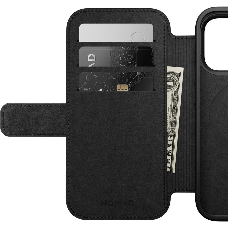 Handyhülle mit Klappe für iPhone 18 Pro / 17 Pro, Nomad Modern Leather Folio mit MagSafe, Schwarz (9/9)
