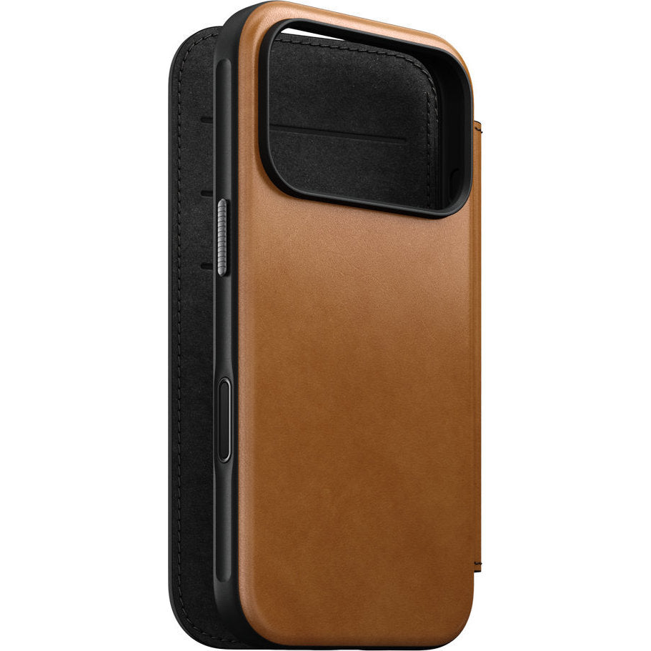 Handyhülle mit Klappe für iPhone 18 Pro / 17 Pro, Nomad Modern Leather Folio mit MagSafe, Hellbraun (1/9)