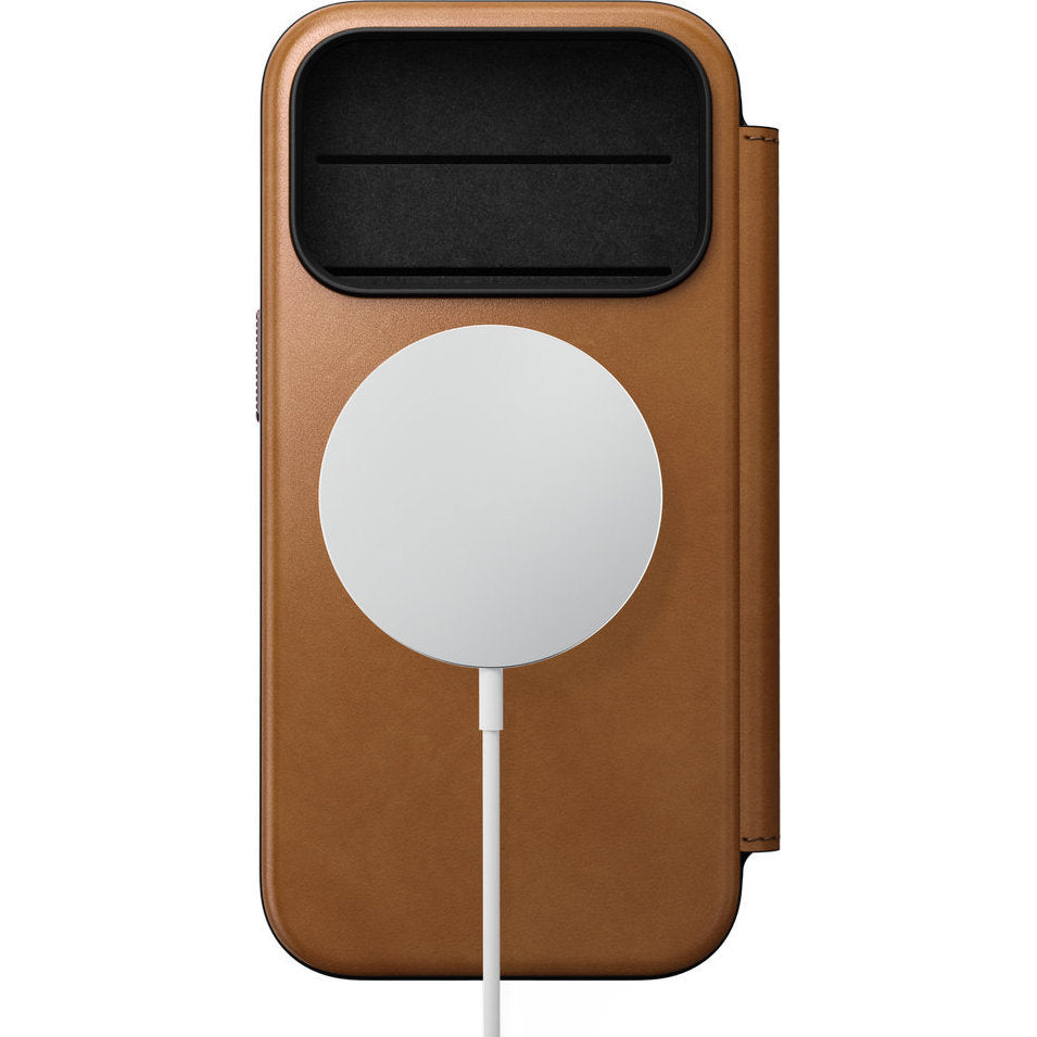 Handyhülle mit Klappe für iPhone 18 Pro / 17 Pro, Nomad Modern Leather Folio mit MagSafe, Hellbraun (5/9)