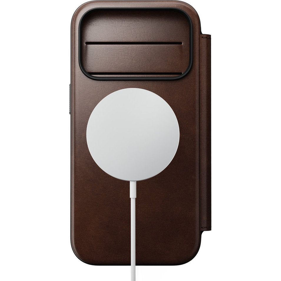 Handyhülle mit Klappe für iPhone 18 Pro / 17 Pro, Nomad Modern Leather Folio Horween Series mit MagSafe, rustikales Braun (7/13)