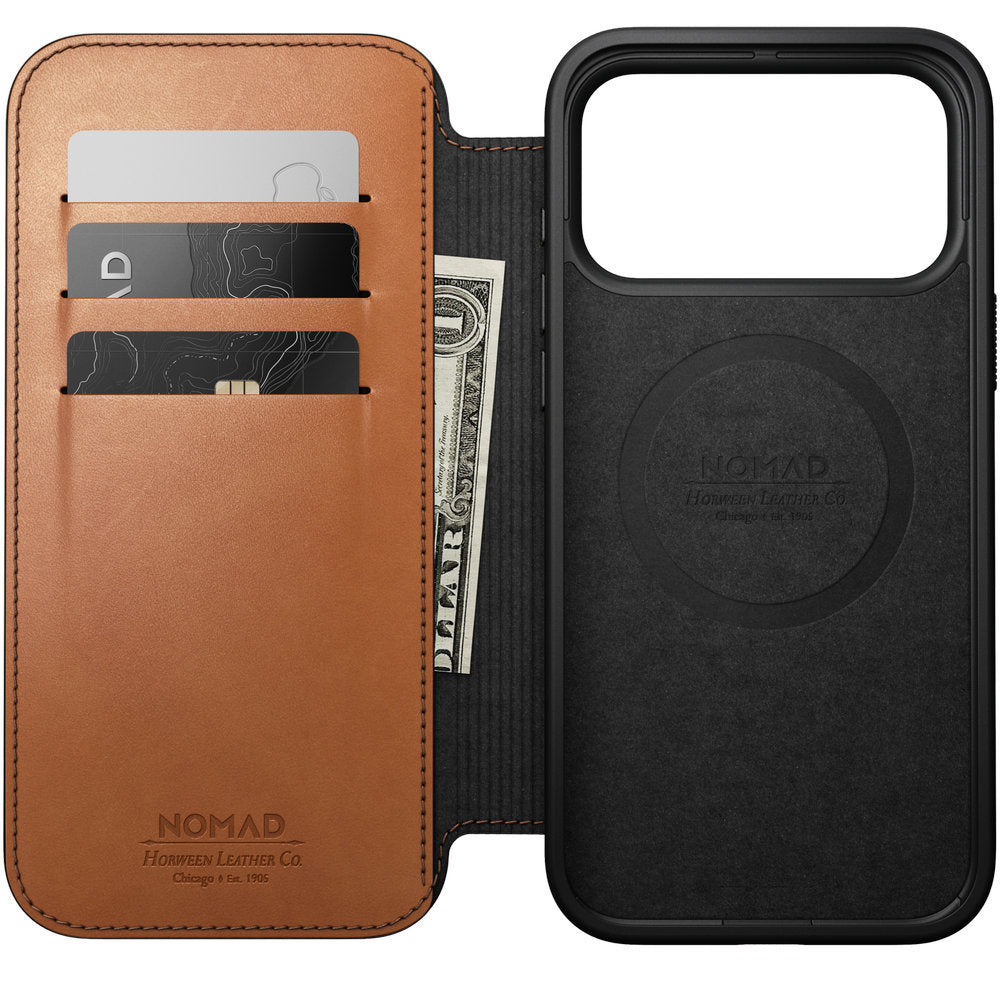 Handyhülle mit Klappe für iPhone 18 Pro Max / 17 Pro Max, Nomad Modern Leather Folio Horween Series mit MagSafe, Hellbraun (3/13)