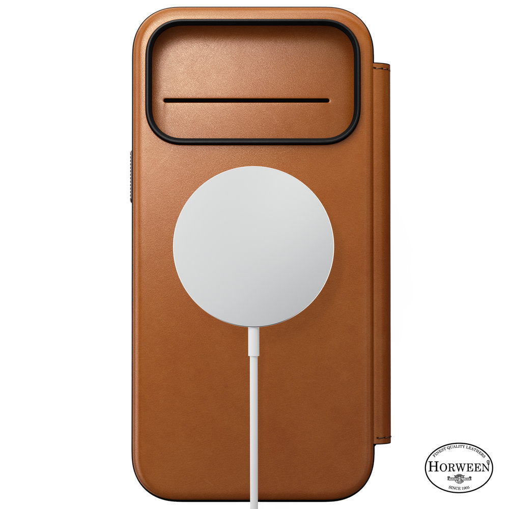 Handyhülle mit Klappe für iPhone 18 Pro Max / 17 Pro Max, Nomad Modern Leather Folio Horween Series mit MagSafe, Hellbraun (5/13)