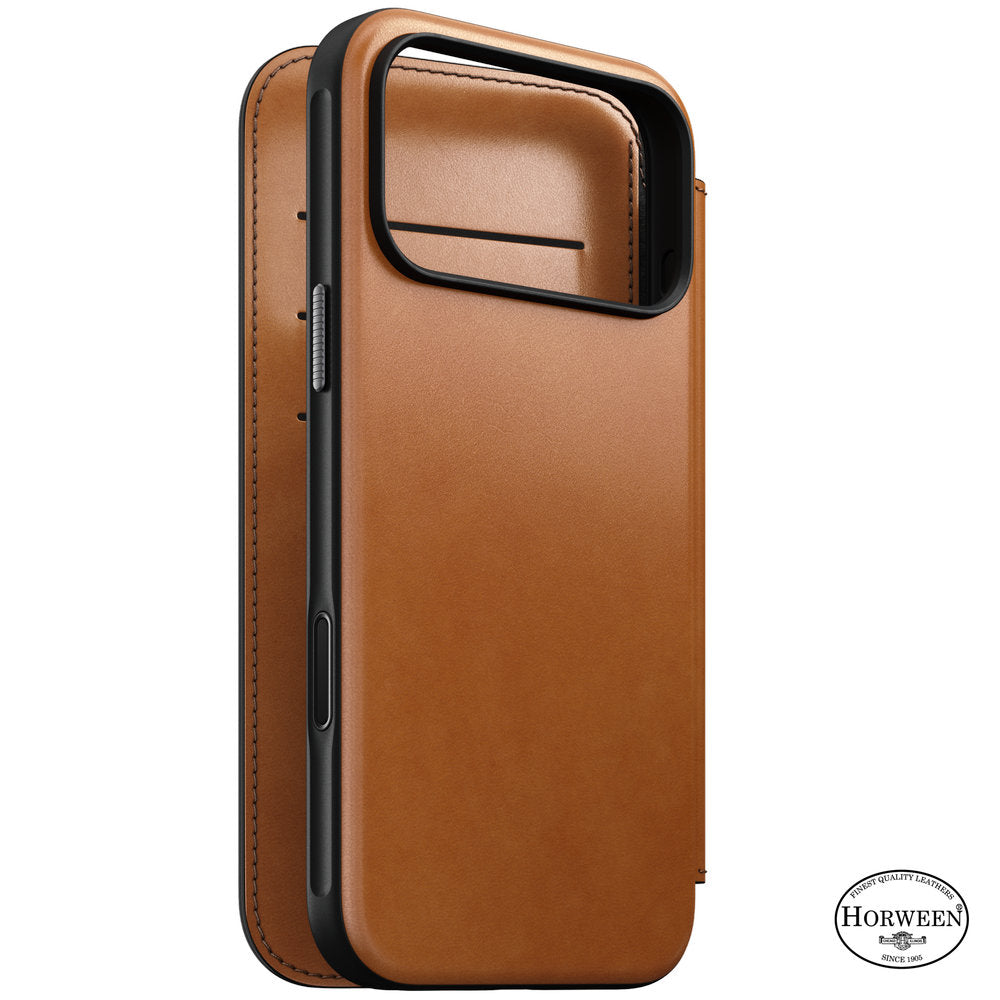 Handyhülle mit Klappe für iPhone 18 Pro Max / 17 Pro Max, Nomad Modern Leather Folio Horween Series mit MagSafe, Hellbraun (6/13)