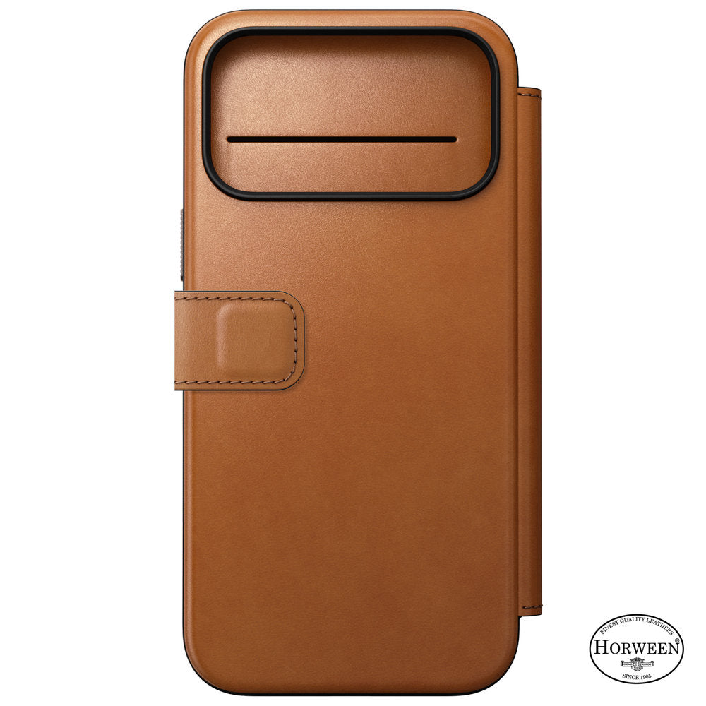 Handyhülle mit Klappe für iPhone 18 Pro Max / 17 Pro Max, Nomad Modern Leather Folio Horween Series mit MagSafe, Hellbraun (10/13)