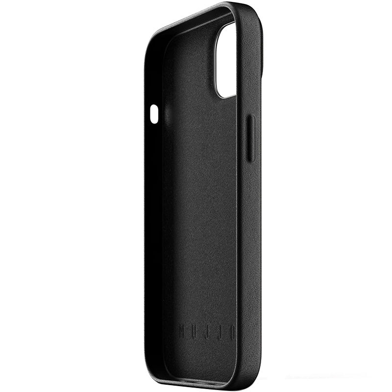Schutzhülle für iPhone 15, Mujjo Leather Case MagSafe, Schwarz