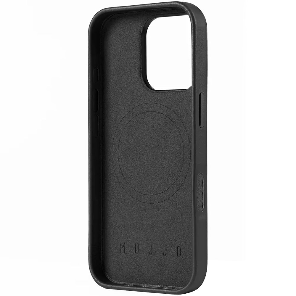 Handyhülle für iPhone 16 Pro, Mujjo Leather Case MagSafe, Schwarz