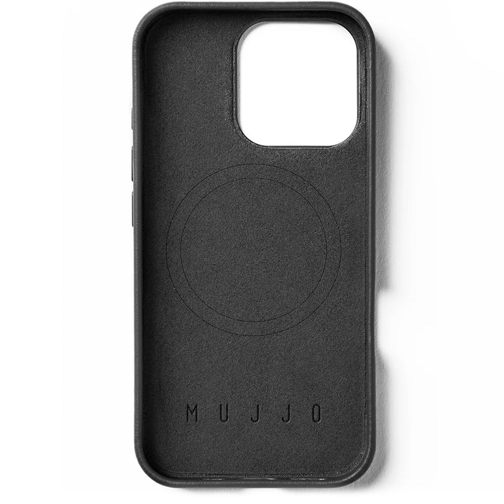 Handyhülle für iPhone 16 Pro, Mujjo Leather Case MagSafe, Schwarz