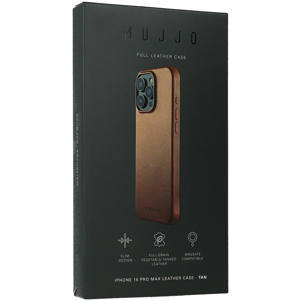 Handyhülle für iPhone 16 Pro Max, Mujjo Leather Case MagSafe, Braun