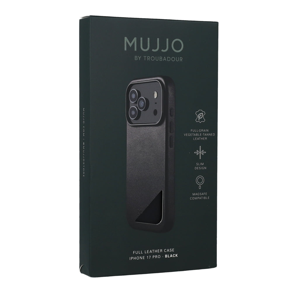 Handyhülle für iPhone 17 Pro, Mujjo Full Leather Case für MagSafe, Schwarz