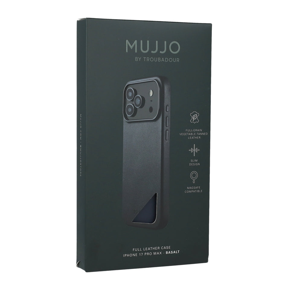 Handyhülle für iPhone 17 Pro Max, Mujjo Full Leather Case für MagSafe, Grau