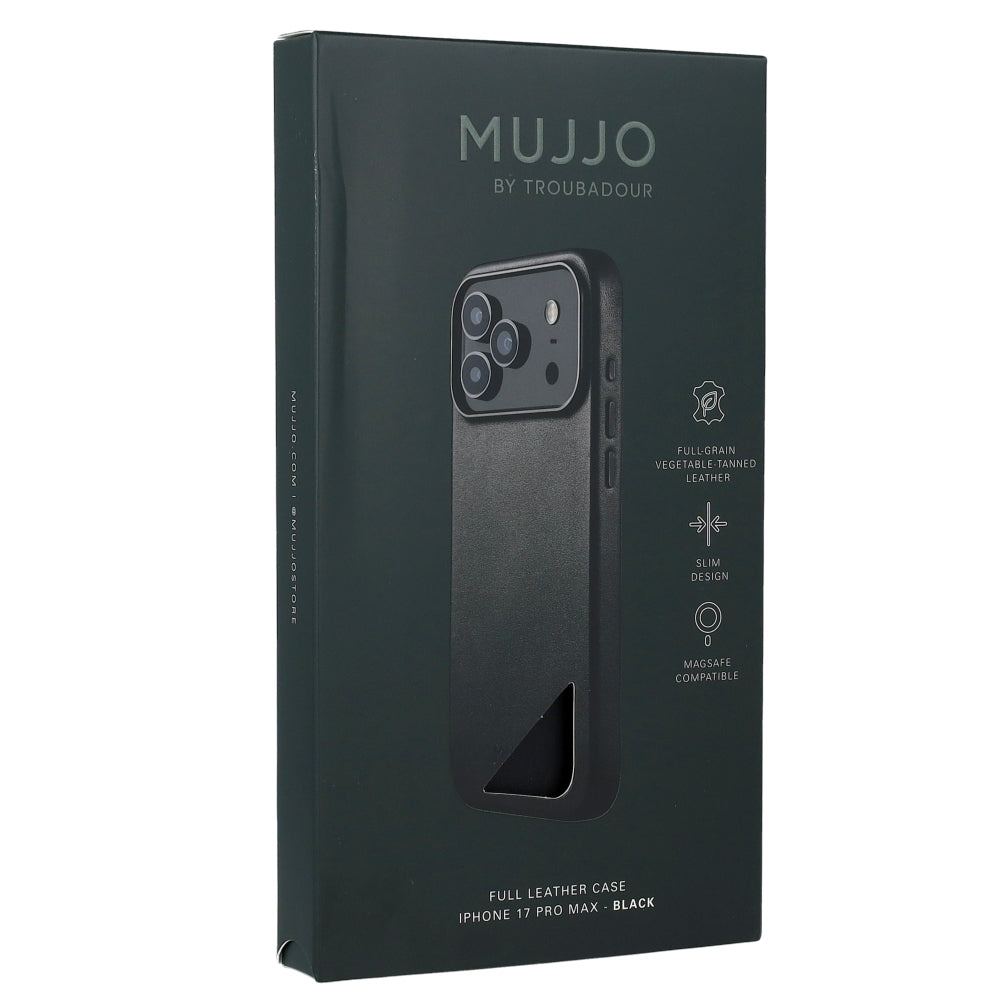 Handyhülle für iPhone 17 Pro Max, Mujjo Full Leather Case für MagSafe, Schwarz