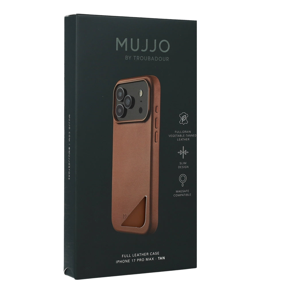 Handyhülle für iPhone 17 Pro Max, Mujjo Full Leather Case für MagSafe, Braun