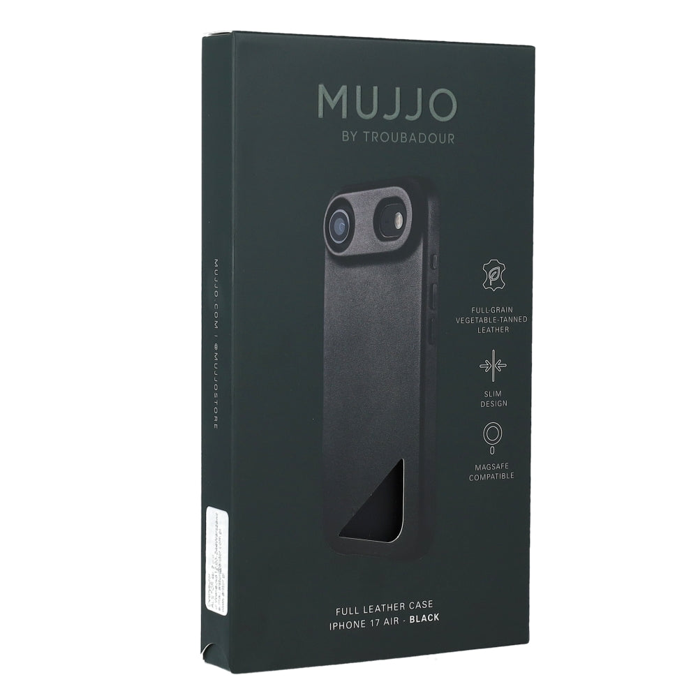 Handyhülle für iPhone Air, Mujjo Full Leather Case für MagSafe, Schwarz