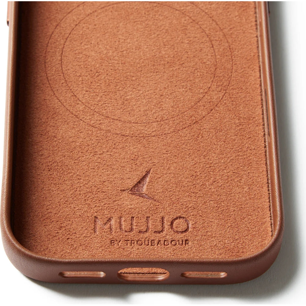Handyhülle für iPhone 17 Pro, Mujjo Full Leather Wallet Case MagSafe Braun