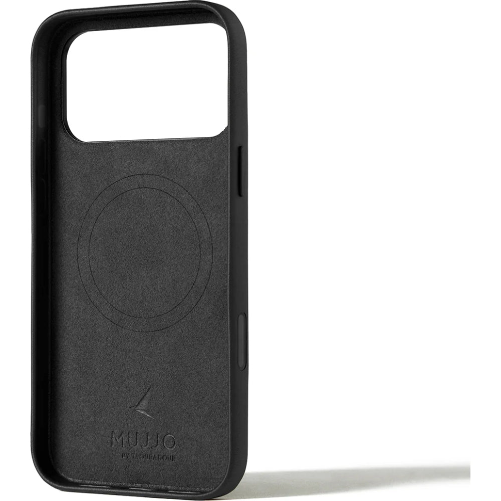 Handyhülle für iPhone 17 Pro Max, Mujjo Full Leather Wallet Case MagSafe Schwarz