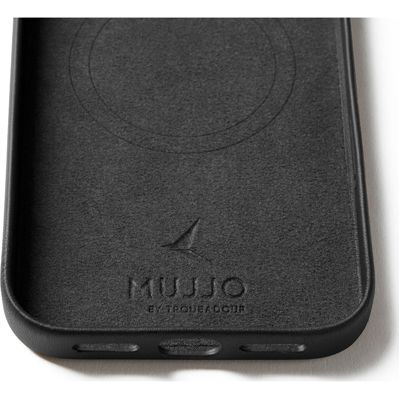 Handyhülle für iPhone 17 Pro Max, Mujjo Full Leather Wallet Case MagSafe Schwarz