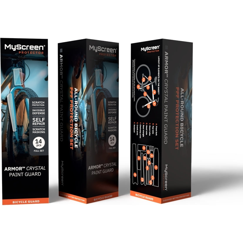 14er-Set PPF Schutzfolien für Fahrrad, MyScreen Armor Crystal Paint Guard Bicycle, Transparent