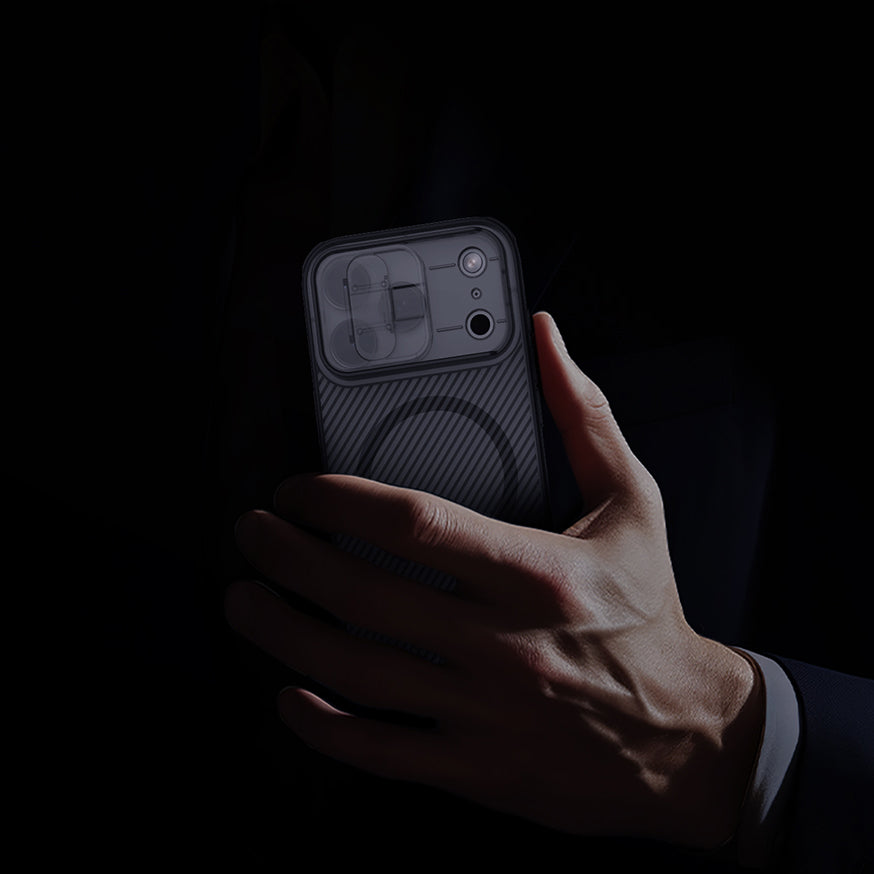 Handyhülle für iPhone 17 Pro, Nillkin CamShield Pro Magnetic mit MagSafe, Schwarz und Transparent