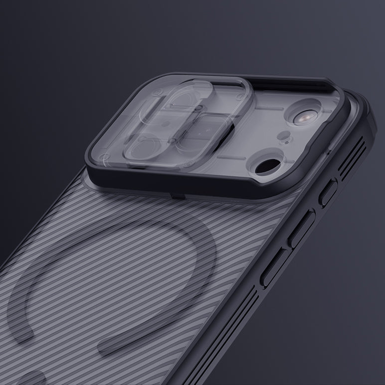 Handyhülle für iPhone 17 Pro, Nillkin CamShield Pro Magnetic mit MagSafe, Schwarz und Transparent