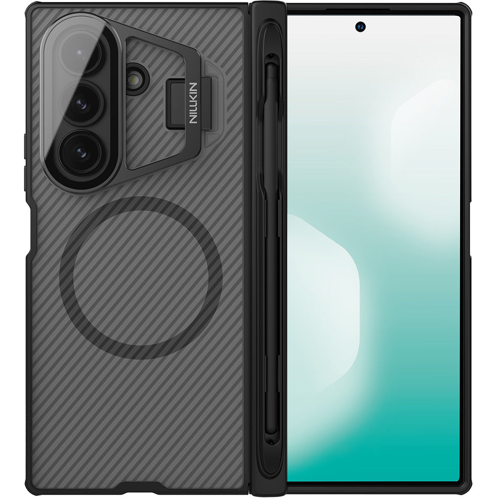 Handyhülle mit Kameraschutz und Stift für Galaxy Z Fold7, Nillkin CamShield Prop Magnetic, Durchscheinend mit Schwarzen Rahmen