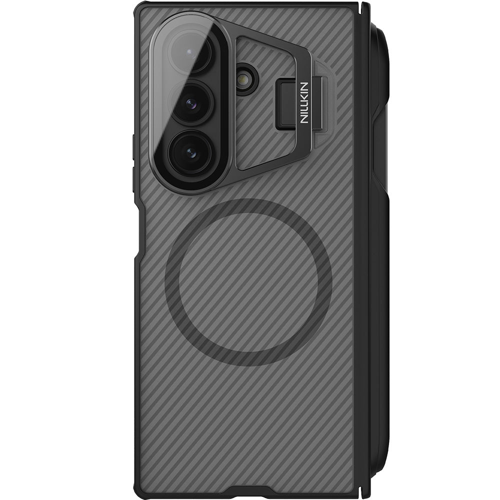 Handyhülle mit Kameraschutz und Stift für Galaxy Z Fold7, Nillkin CamShield Prop Magnetic, Durchscheinend mit Schwarzen Rahmen