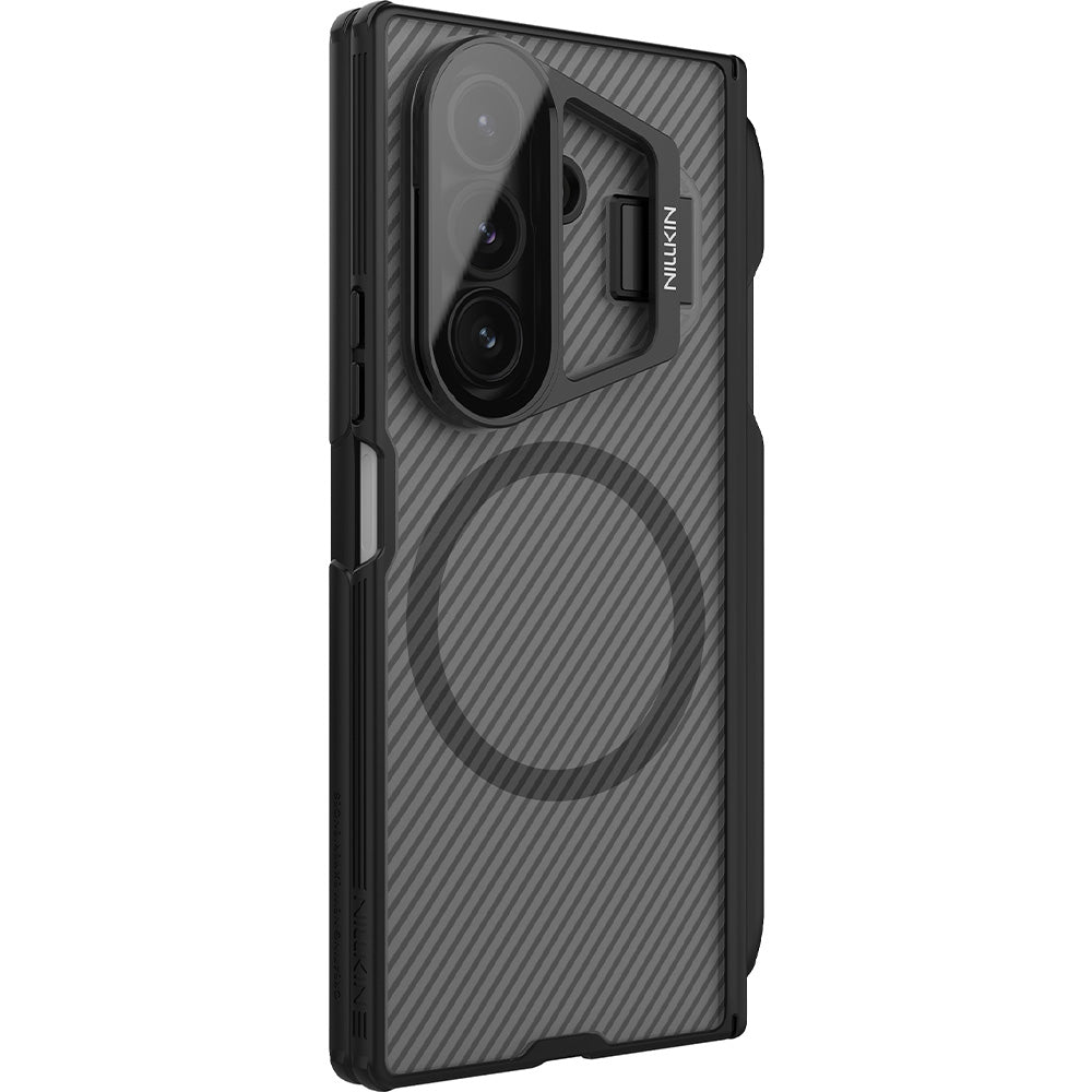 Handyhülle mit Kameraschutz und Stift für Galaxy Z Fold7, Nillkin CamShield Prop Magnetic, Durchscheinend mit Schwarzen Rahmen