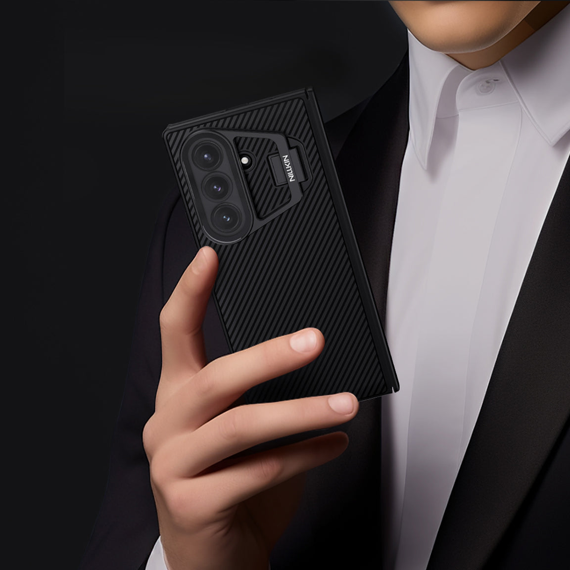 Handyhülle mit Kameraschutz für Galaxy Z Fold7, Nillkin CamShield Prop Magnetic, Schwarz