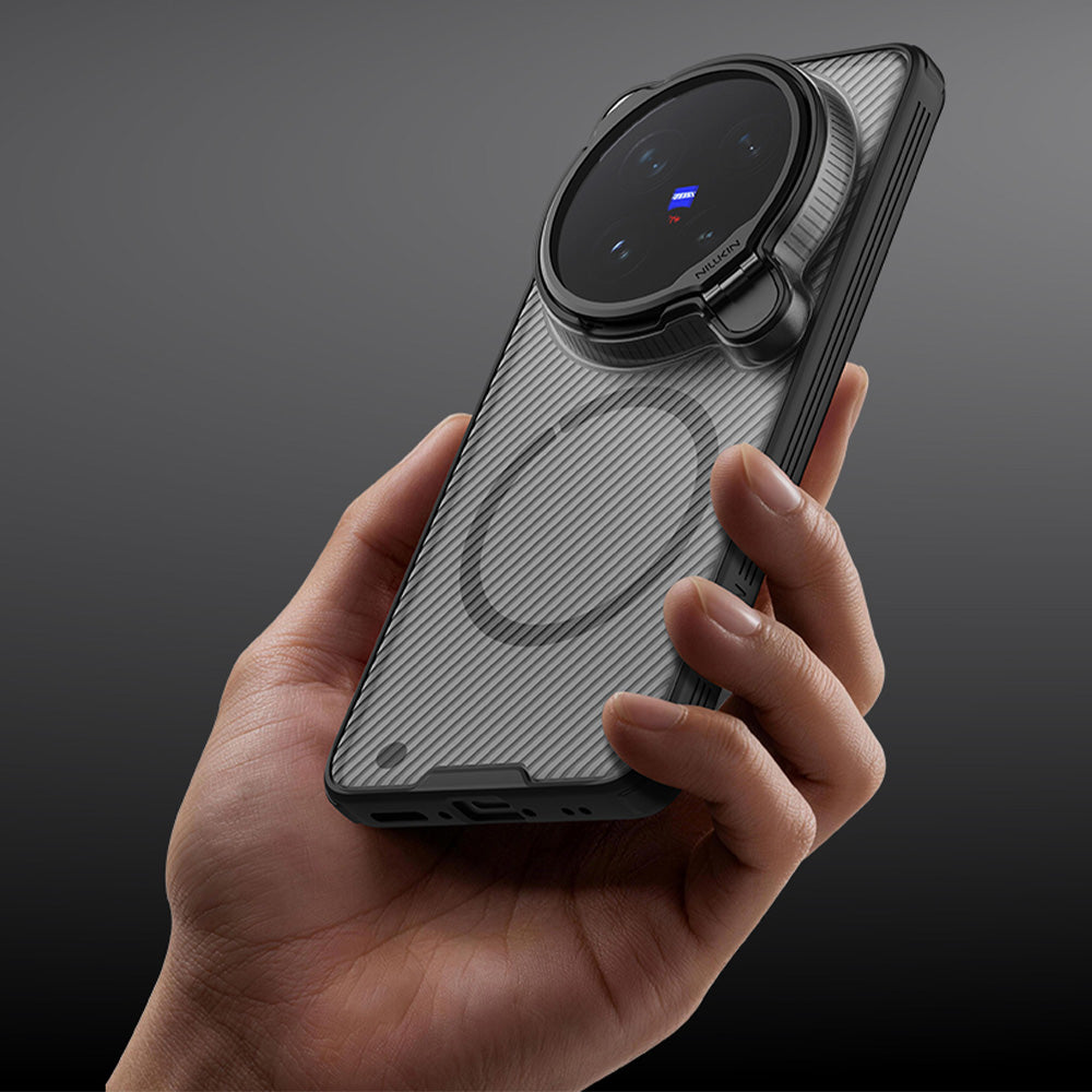 Handyhülle für Vivo X300 Ultra, Nillkin CamShield Prop Magnetic mit MagSafe, Rauchfarben mit Schwarzem Rahmen