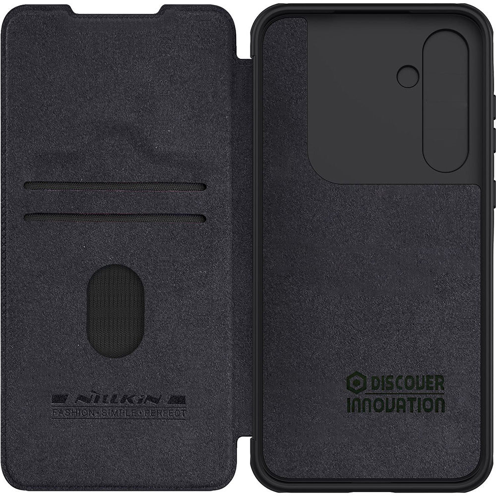 Schutzhülle mit Klappe und Kameraschutz für Galaxy A55 5G, Nillkin Qin Pro, Schwarz
