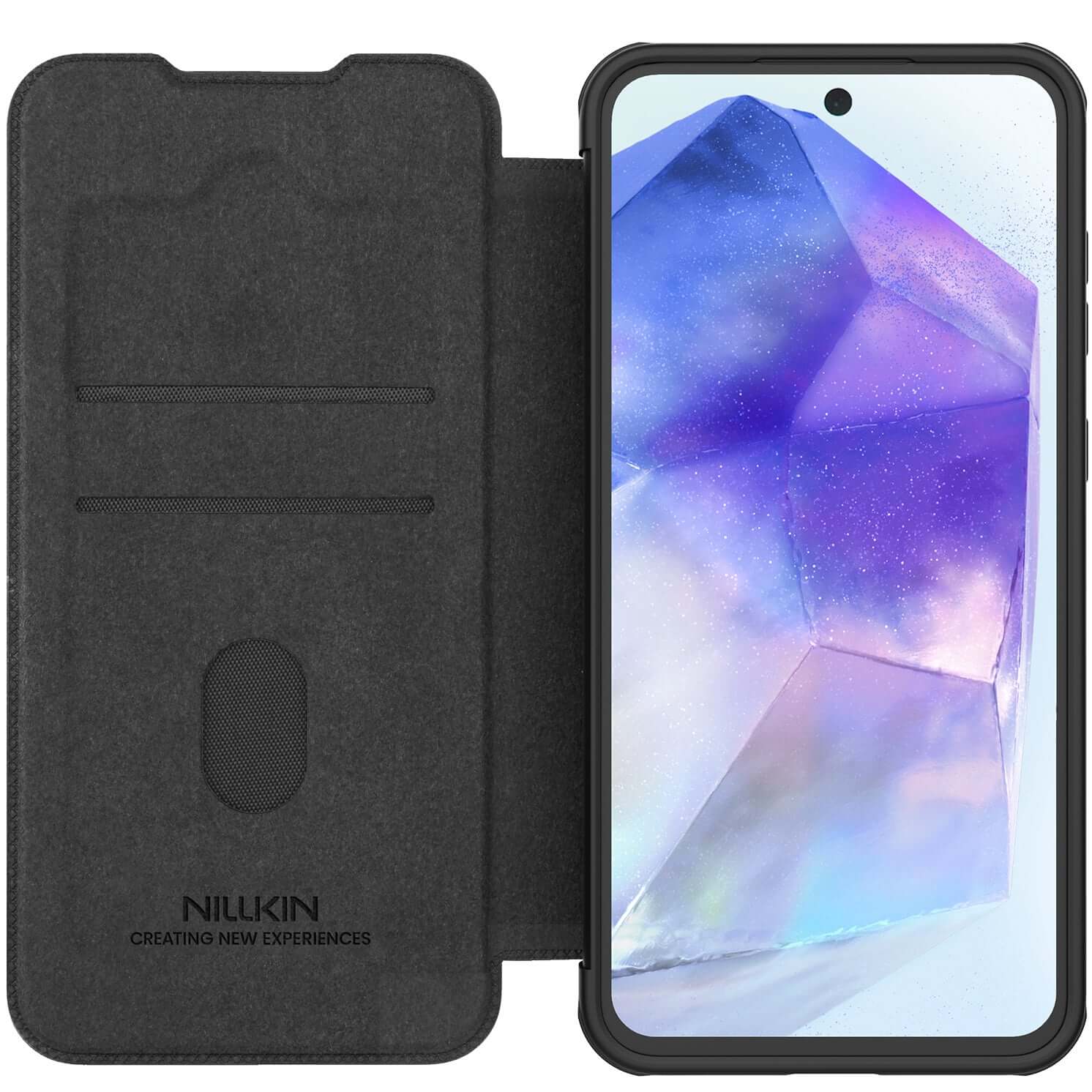 Handyhülle mit Klappe und Kameraschutz für Galaxy A56 5G, Nillkin Qin Pro, Schwarz