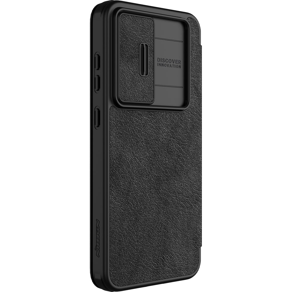 Handyhülle mit Klappe und Kameraschutz für Galaxy S24 FE, Nillkin Qin Pro, Schwarz