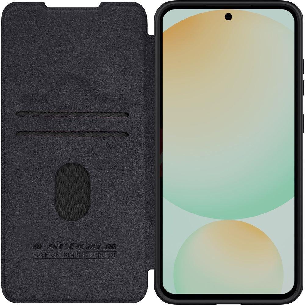 Handyhülle mit Klappe und Kameraschutz für Galaxy S24 FE, Nillkin Qin Pro, Schwarz