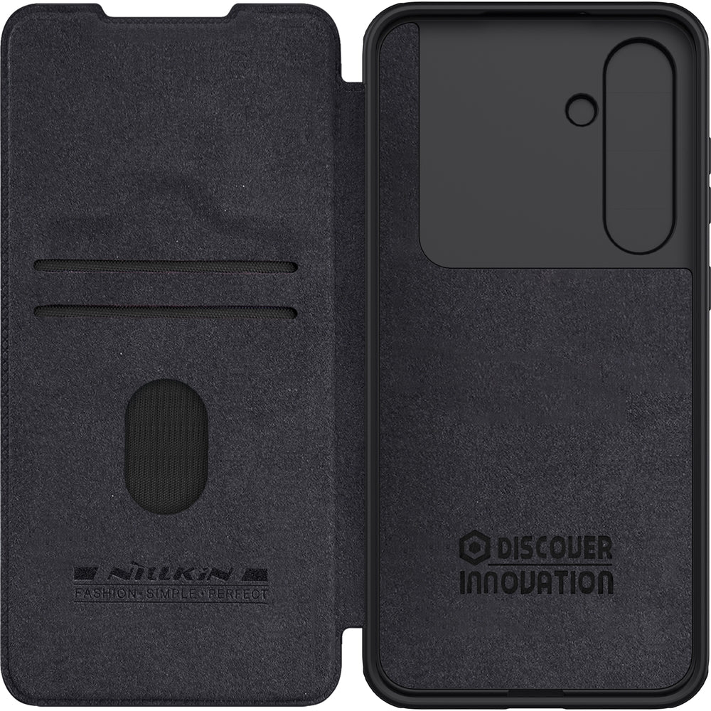 Handyhülle mit Klappe und Kameraschutz für Galaxy S24 FE, Nillkin Qin Pro, Schwarz