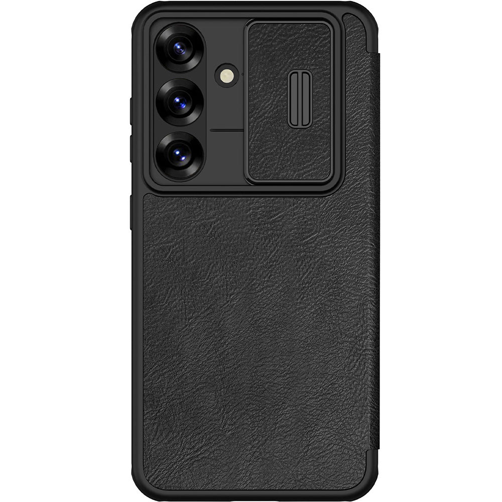 Handyhülle mit Klappe und Kameraschutz für Galaxy S25 Plus, Nillkin Qin Pro, Schwarz