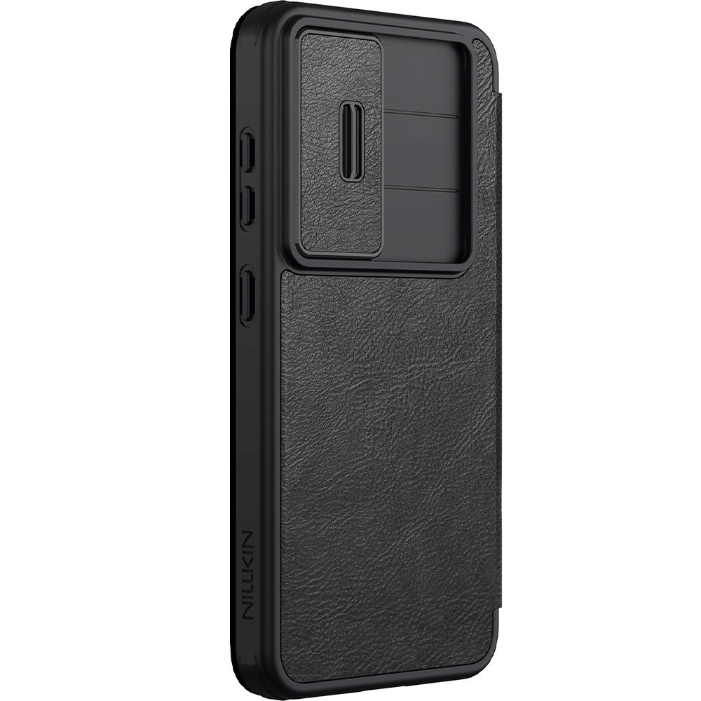Handyhülle mit Klappe und Kameraschutz für Galaxy S25 Plus, Nillkin Qin Pro, Schwarz