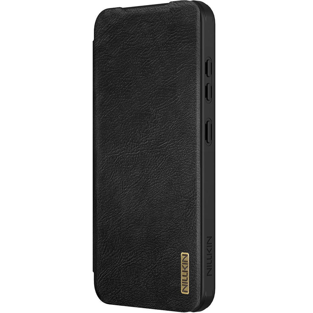 Handyhülle mit Klappe und Kameraschutz für Galaxy S25 Plus, Nillkin Qin Pro, Schwarz