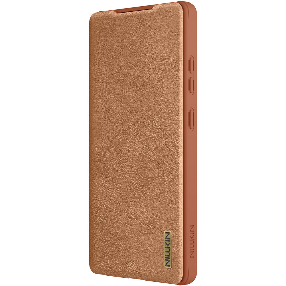 Handyhülle mit Klappe und Kameraschutz für Galaxy S25 Ultra, Nillkin Qin Pro, Braun