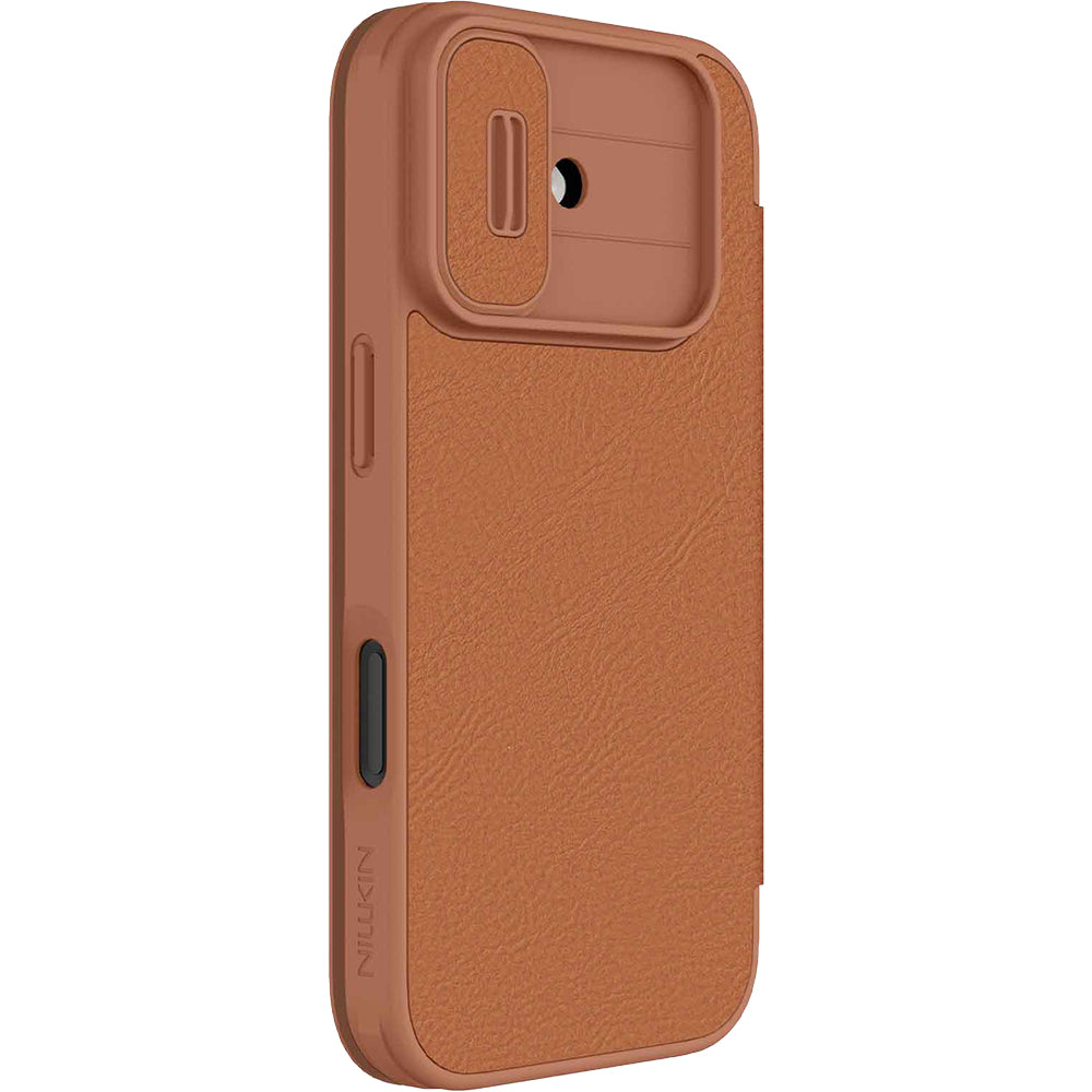 Handyhülle mit Klappe und Kameraschutz für iPhone 17, Nillkin Qin Pro, Braun