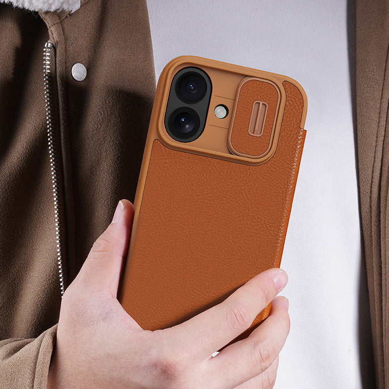 Handyhülle mit Klappe und Kameraschutz für iPhone 17, Nillkin Qin Pro, Braun