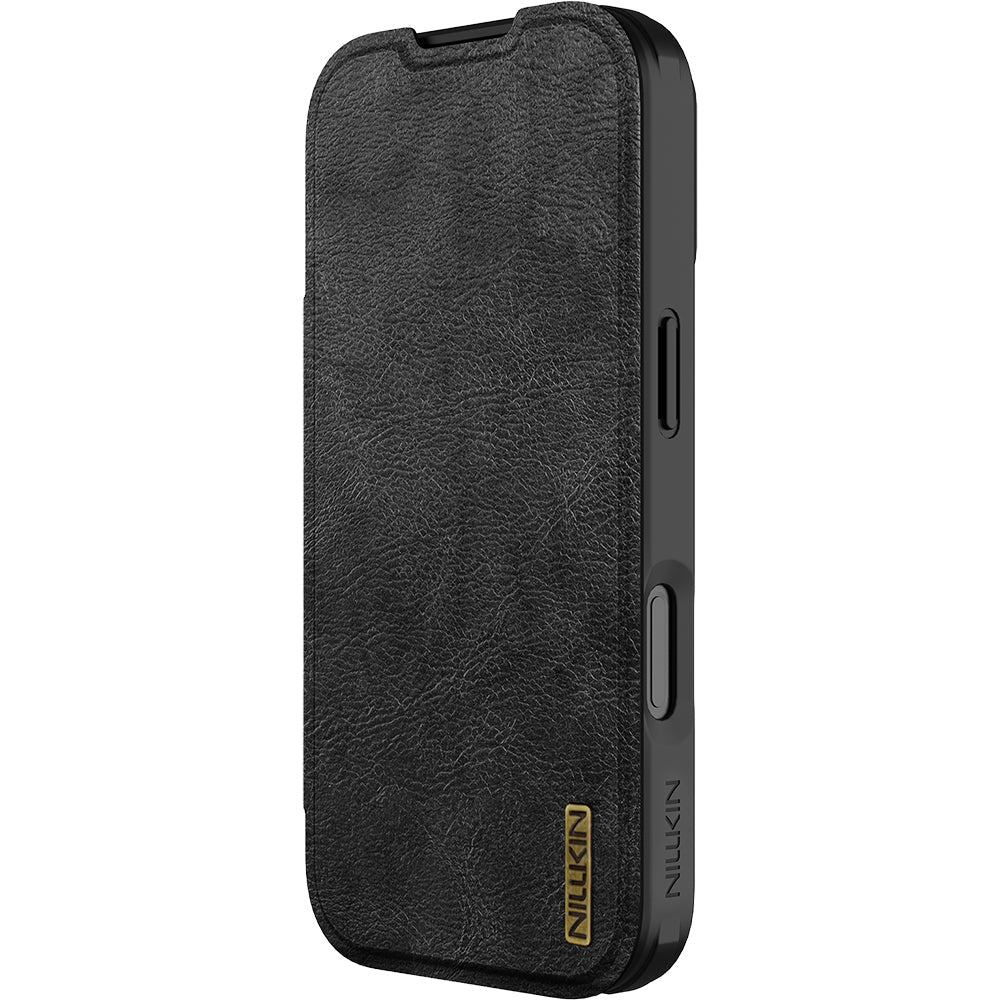 Handyhülle mit Klappe und Kameraschutz für iPhone 17 Pro, Nillkin Qin Pro, Schwarz