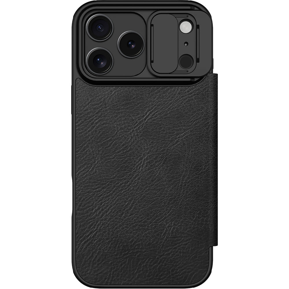 Handyhülle mit Klappe und Kameraschutz für iPhone 17 Pro Max, Nillkin Qin Pro, Schwarz