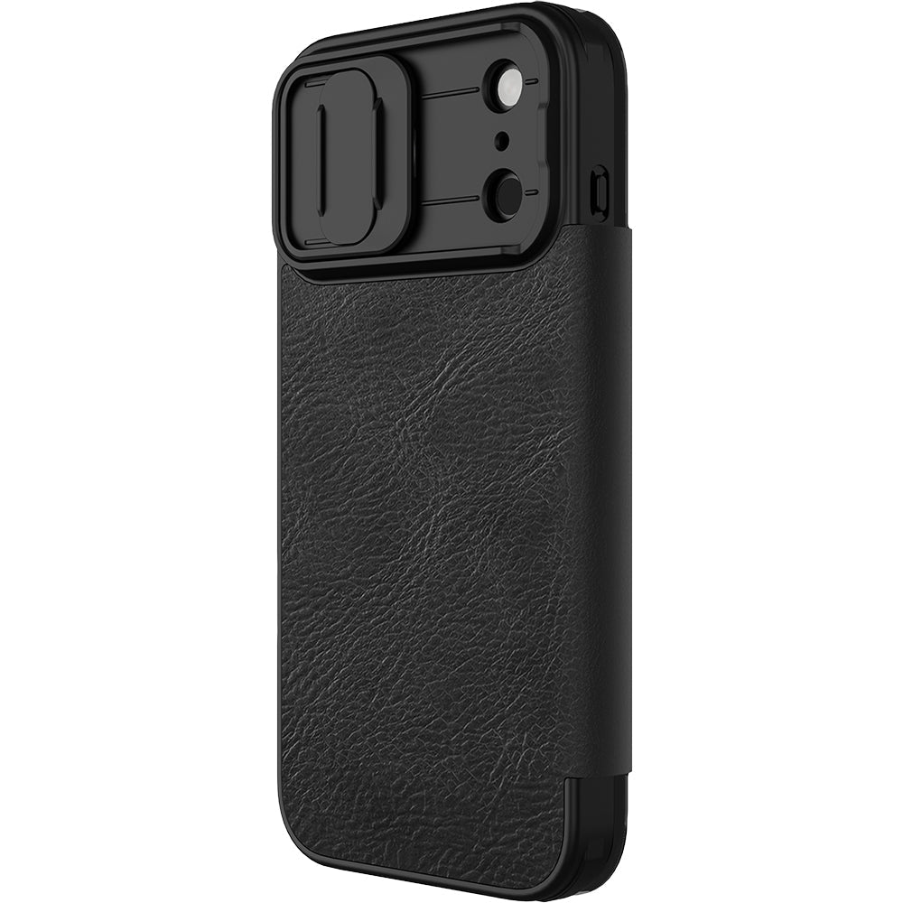 Handyhülle mit Klappe und Kameraschutz für iPhone 17 Pro Max, Nillkin Qin Pro, Schwarz